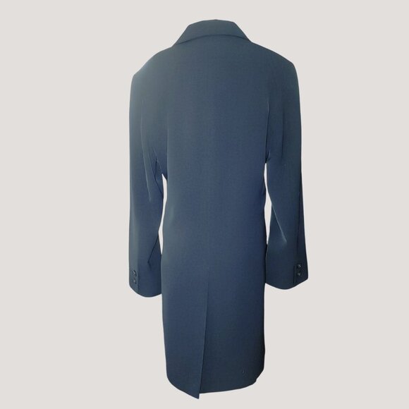 Large Dress Coat Jacqueline Ferrar Navy Blue Button Front Pockets Trench Coat - Picture 4 of 12